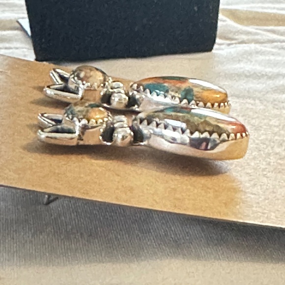 925 SS, Spiny Oyster Copper Turquoise cat dangle earrings NWOT - Picture 4 of 13